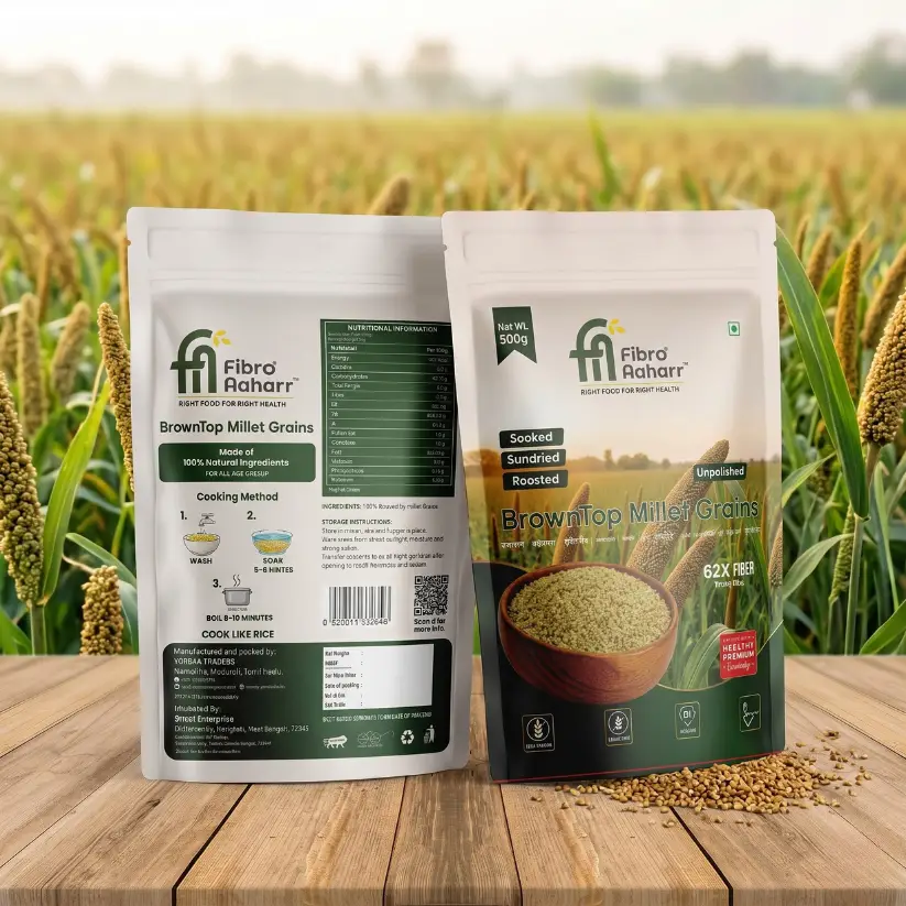Unpolished BrownTop Millet Grains (Soaked, Sundried & Roasted) | 62X Fiber Than Rice, Low GI & Gluten Free