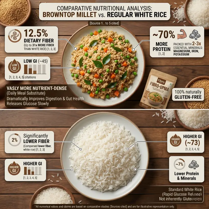 Unpolished BrownTop Millet Grains (Soaked, Sundried & Roasted) | 62X Fiber Than Rice, Low GI & Gluten Free - Image 4
