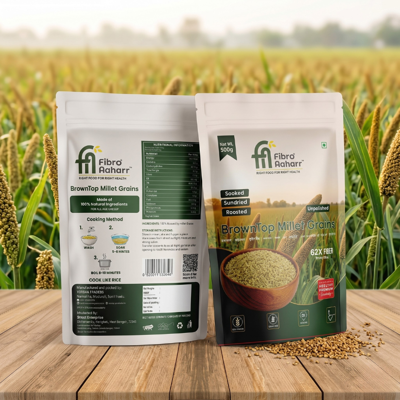 Unpolished BrownTop Millet Grains (Soaked, Sundried & Roasted) | 62X Fiber Than Rice, Low GI & Gluten Free (500g) - Image 3