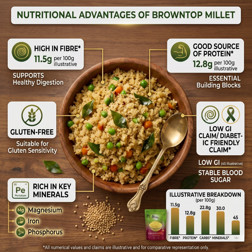 Unpolished BrownTop Millet Grains (Soaked, Sundried & Roasted) | 62X Fiber Than Rice, Low GI & Gluten Free (500g) - Image 4
