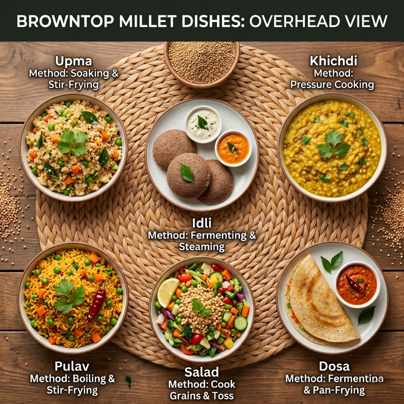 Unpolished BrownTop Millet Grains (Soaked, Sundried & Roasted) | 62X Fiber Than Rice, Low GI & Gluten Free (500g) - Image 5